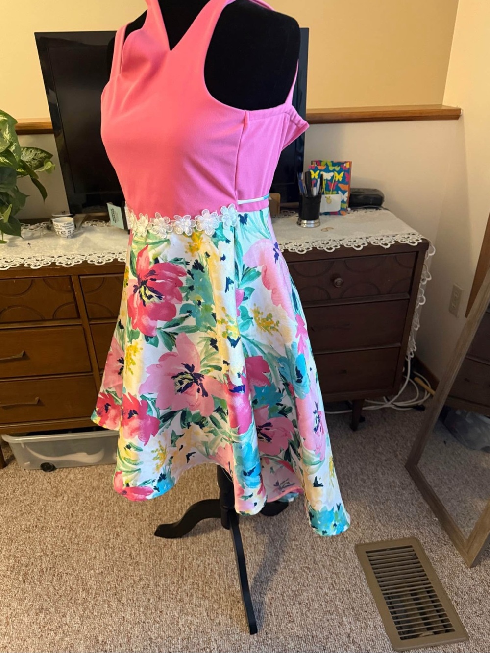 jcpenney Pink Floral Dress with Green Accents